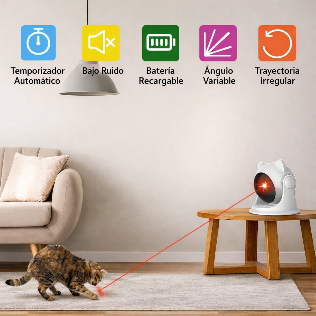 Juguete láser para gatos, juguetes interactivos activados al azar con movimiento recargable automático para gatos de interior/perros/Kittne, modo lento y rápido